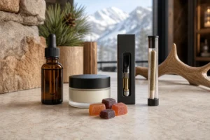 Unbranded cannabis product formats arranged for an educational comparison