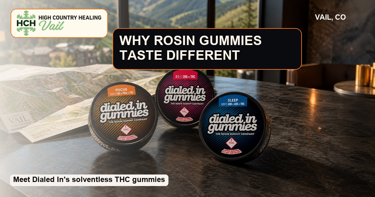 Dialed In rosin gummies in a refined Vail setting