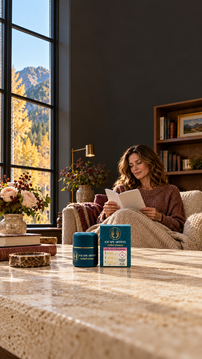 Escape Artists Rose and Bergamot cream and carton in an autumn interior